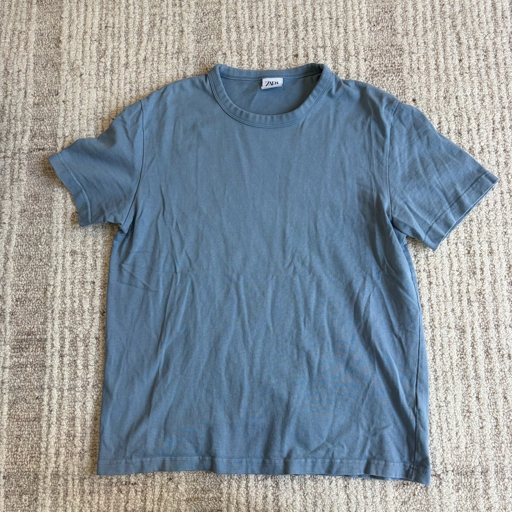 Zara Mens Short Sleeve Crew Neck T-Shirt Slate Blue Size Large